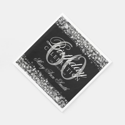 Elegante 60e verjaardag Zilveren Bokeh Sparkle Lig Servet (Hoek)