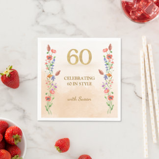 Elegante 60e verjaardagsfeest decoratie met gouden servet