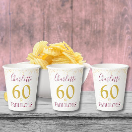 Elegante 60e Verjaardagsfeestje Goud Gepersonalise Papieren Bekers