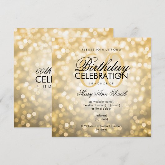 Elegante 60e Verjaardagsfeestje Gouden Glitter Lic Kaart (Voorkant / Achterkant)