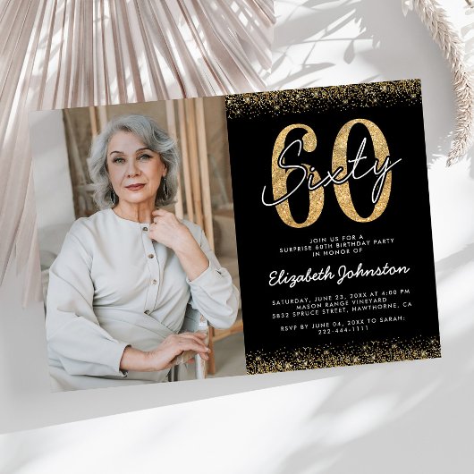 Elegante 60e verjaardagsfoto uitnodiging