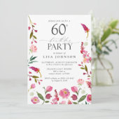 Elegante 60ste roze Waterverf Bloemen Verjaardag Kaart (Staand voorkant)