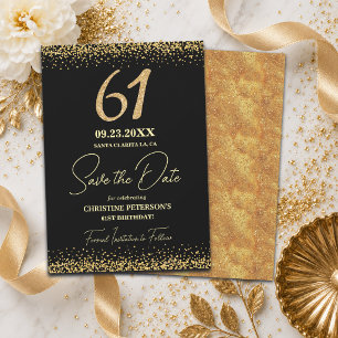 Elegante 61e Zwarte Gouden Glitter Verjaardag Save The Date