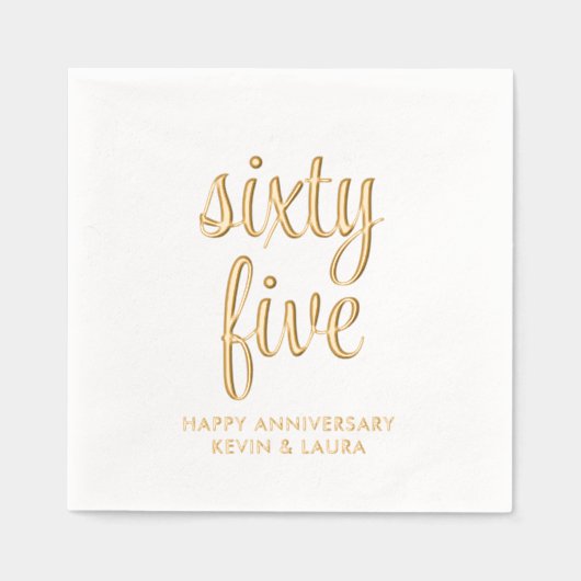 Elegante 65e bruiloft Jubileum Gold Foil servetten (Voorkant)