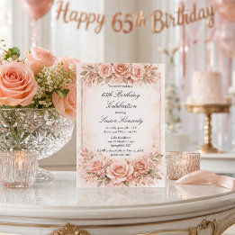 Elegante 65e verjaardag met rozige Roos  Kaart