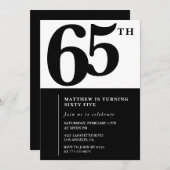 Elegante 65e verjaardag uitnodiging Black Chic Mod (Voorkant / Achterkant)