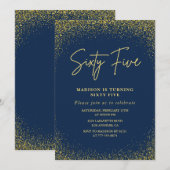 Elegante 65e verjaardag uitnodiging Gold Navy Glam (Voorkant / Achterkant)