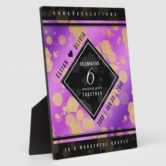Elegante 6e amethist bruiloft jubileum fotoplaat (Zijkant)