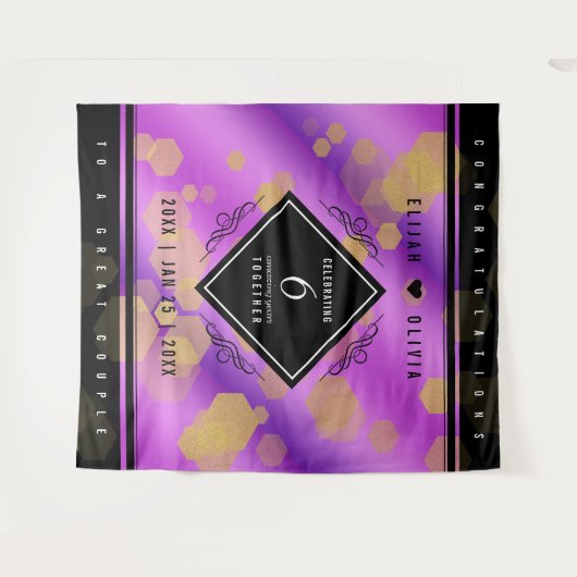 Elegante 6e Amethist Bruiloftjubileum Wandkleed (Voorkant (horizontaal))