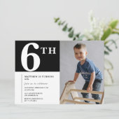 Elegante 6e verjaardag uitnodiging Black Boy Foto (Staand voorkant)