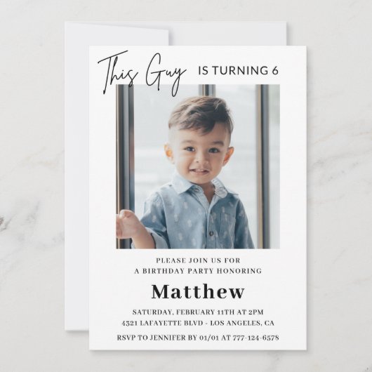 Elegante 6e verjaardag uitnodigingen Boy Photo (Voorkant)