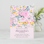 Elegante 6e verjaardag uitnodigingen Pink Floral C (Staand voorkant)