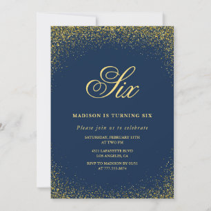 Elegante 6e verjaardagsuitnodiging Goud Navy Glam Kaart