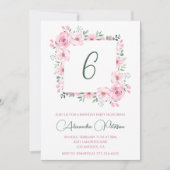 Elegante 6e verjaardagsuitnodigingen Bloemig Roze Kaart (Voorkant)
