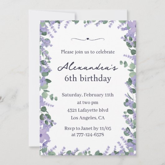 Elegante 6e verjaardagsuitnodigingen Floral Lijst Kaart (Voorkant)