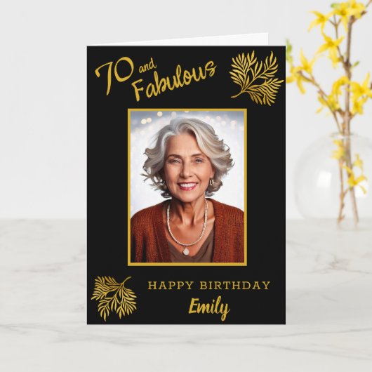 Elegante 70 en fantastische gouden gebladerte 70e  kaart (Gele Bloem)