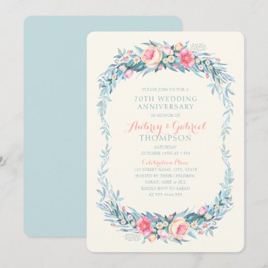 Elegante 70e huwelijksjubileum bloemrijke lente kaart (Voorkant / Achterkant)