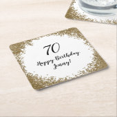 Elegante 70e mijlpaal verjaardagsfeest zwart goud kartonnen onderzetters (Schuin)