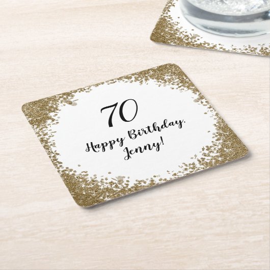 Elegante 70e mijlpaal verjaardagsfeest zwart goud kartonnen onderzetters (Schuin)