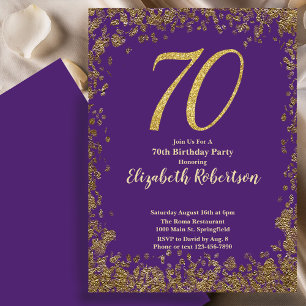 Elegante 70e Purpl Verjaardag Uitnodiging Gold Seq