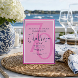 Elegante 70e Roze Marine Gelaagde Script Verjaarda Kaart