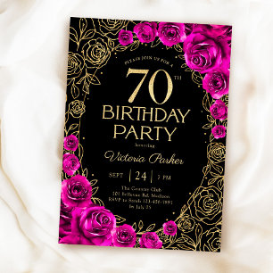 Elegante 70e verjaardag Fuchsia Roze Zwart & Goud Kaart