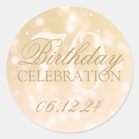Elegante 70e verjaardag Gold Bokeh Sparkle Lights Ronde Sticker (Voorkant)