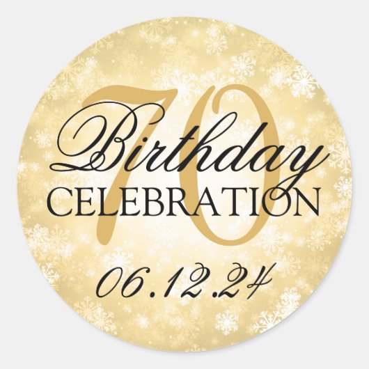 Elegante 70e verjaardag Gouden Winter Wonderland Ronde Sticker (Voorkant)