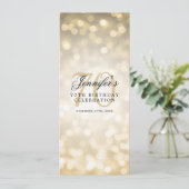 Elegante 70e verjaardag menu Gold Bokeh Kaart (Staand voorkant)
