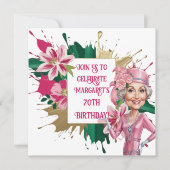 Elegante 70e verjaardag met aangepaste Lady Carica Kaart (Voorkant)