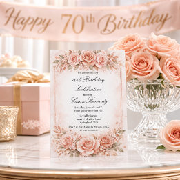 Elegante 70e verjaardag met Roze Roos  Kaart