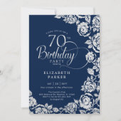 Elegante 70e verjaardag Navy Zilveren Rozen Kaart (Voorkant)