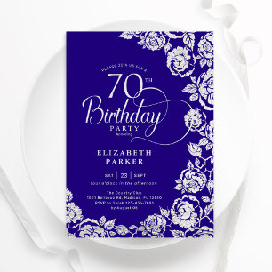 Elegante 70e verjaardag Paarse zilveren Rozen Kaart