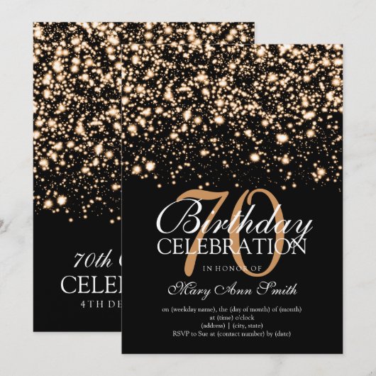 Elegante 70e verjaardag partij Gold Midnight Glam Kaart (Voorkant / Achterkant)
