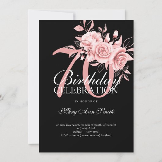 Elegante 70e Verjaardag Party Roos Gouden Bloemen Kaart (Voorkant)