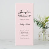 Elegante 70e verjaardag programma Menu Blush (Staand voorkant)