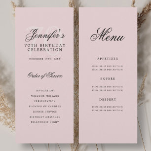 Elegante 70e verjaardag programma Menu Blush