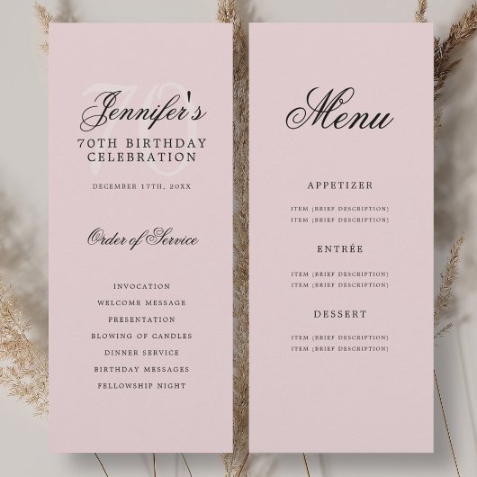 Elegante 70e verjaardag programma Menu Blush