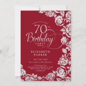 Elegante 70e verjaardag Rood Zilveren Rozen Kaart (Voorkant)