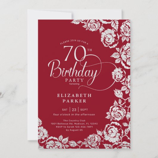 Elegante 70e verjaardag Rood Zilveren Rozen Kaart (Voorkant)