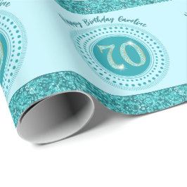 Elegante 70e verjaardag turkooisblauwe glitter & s cadeaupapier