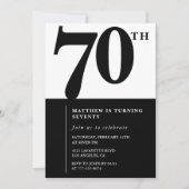 Elegante 70e verjaardag uitnodiging Black Chic Mod (Voorkant)