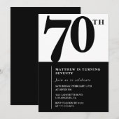 Elegante 70e verjaardag uitnodiging Black Chic Mod (Voorkant / Achterkant)