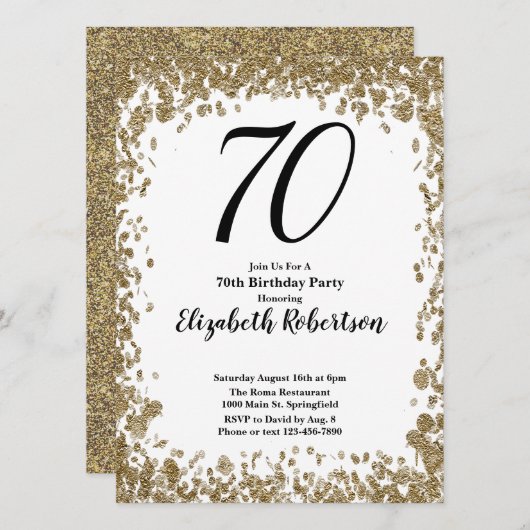 Elegante 70e verjaardag uitnodiging met gouden pai (Voorkant / Achterkant)