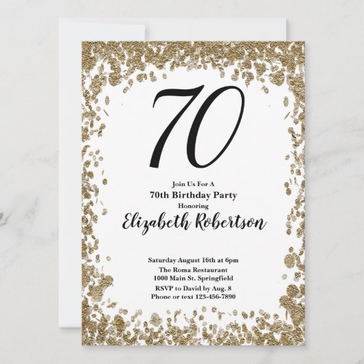 Elegante 70e verjaardag uitnodiging met gouden pai (Voorkant)