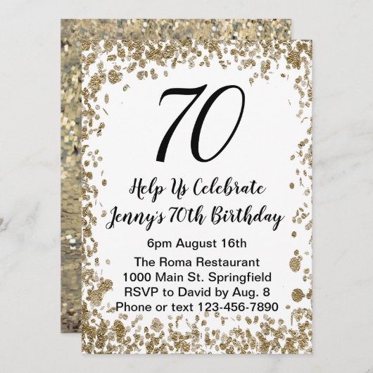 Elegante 70e verjaardag uitnodiging voor haar in g (Voorkant / Achterkant)