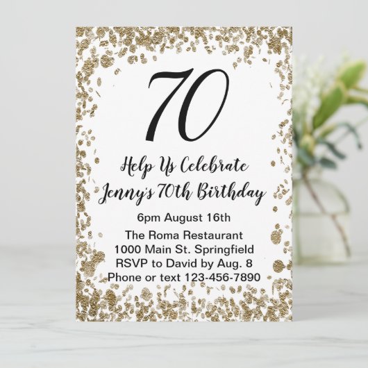 Elegante 70e verjaardag uitnodiging voor haar in g (Staand voorkant)