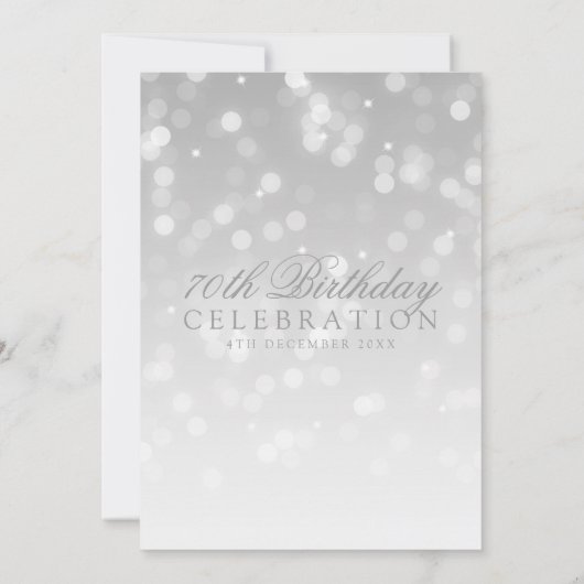 Elegante 70e verjaardag Zilveren Bokeh Sparkle Lig Kaart (Achterkant)
