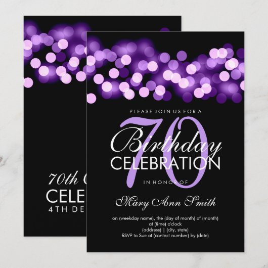 Elegante 70e verjaardagsfeest Paarse Hollywood Gla Kaart (Voorkant / Achterkant)