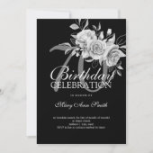 Elegante 70e Verjaardagsfeest Zilveren Bloemen Kaart (Voorkant)